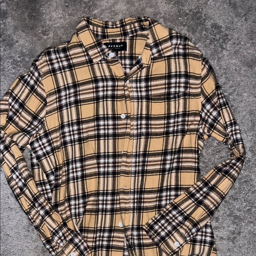 PacSun Plaid Button-Up Shirt - Tan and Black